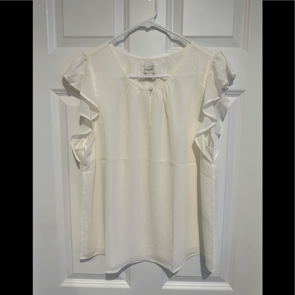 JCrew Factory flutter sleeve keyhole top L